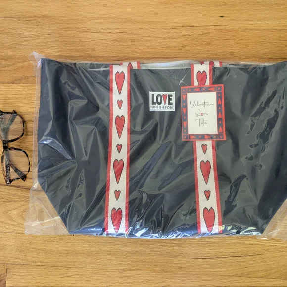 Brighton Love Collection Navy Blue Velveteen Tote with Red Heart Straps - Picture 2 of 2